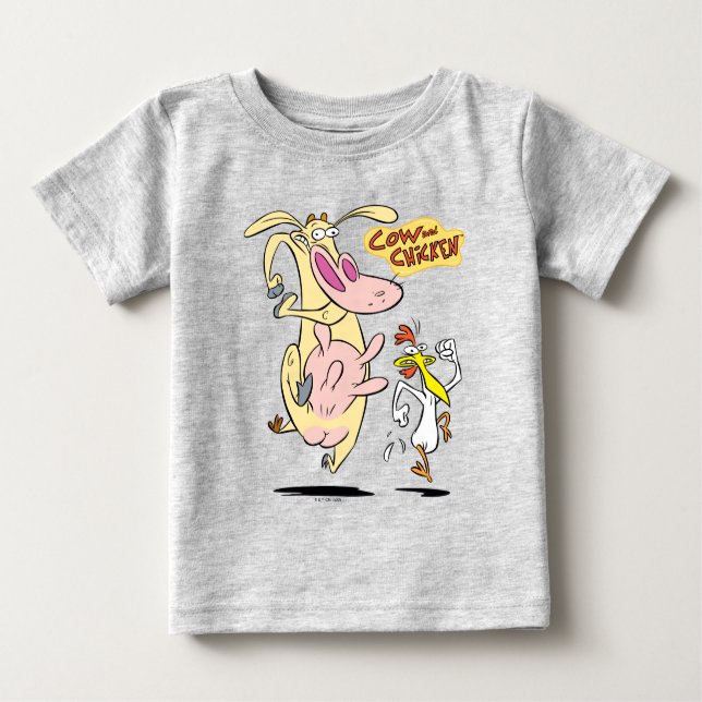 Cow and Chicken Running Graphic Baby T-Shirt (Front)