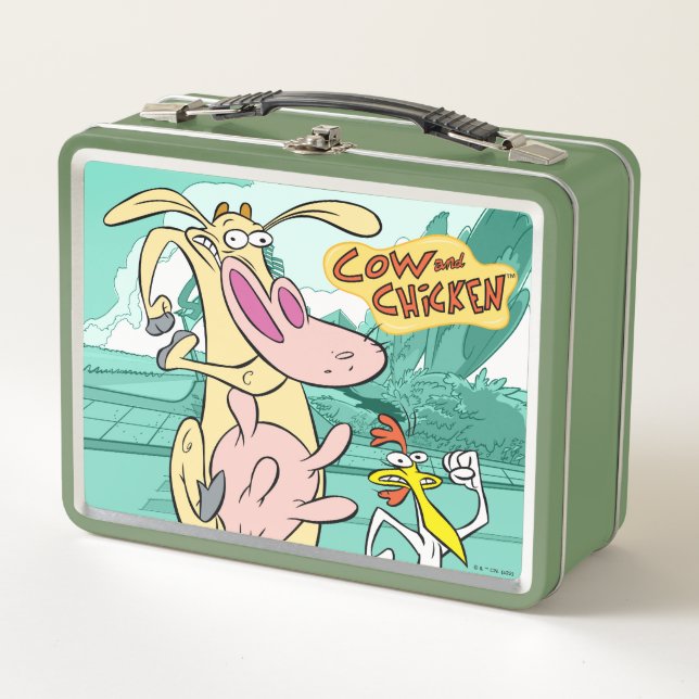 Cow and Chicken Running Graphic Metal Lunch Box (Front)