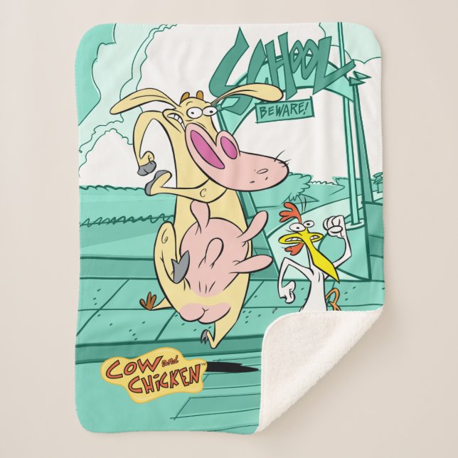 Cow and Chicken Running Graphic Sherpa Blanket (Front)