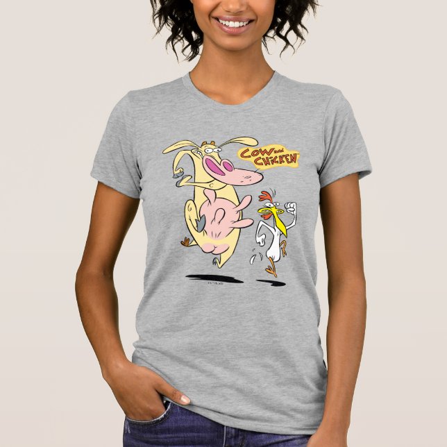 Cow and Chicken Running Graphic T-Shirt (Front)