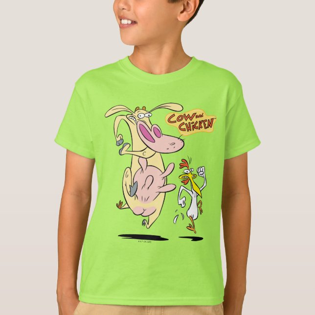 Cow and Chicken Running Graphic T-Shirt (Front)