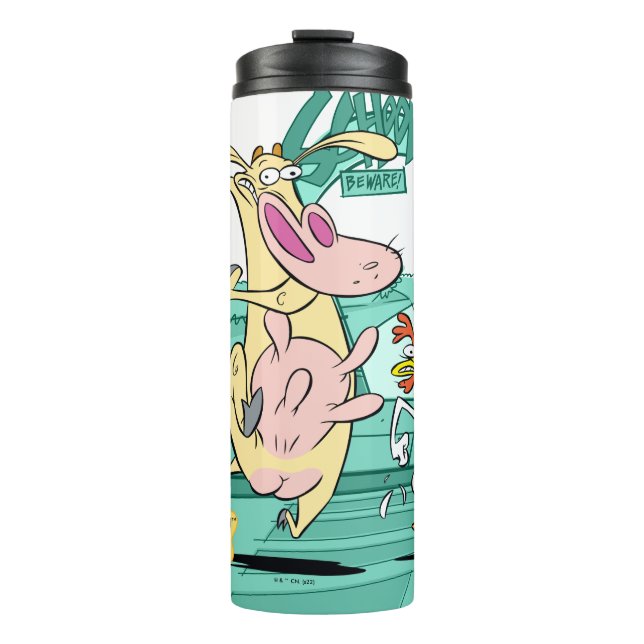 Cow and Chicken Running Graphic Thermal Tumbler (Front)