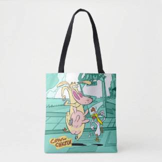 Cow and Chicken Running Graphic Tote Bag