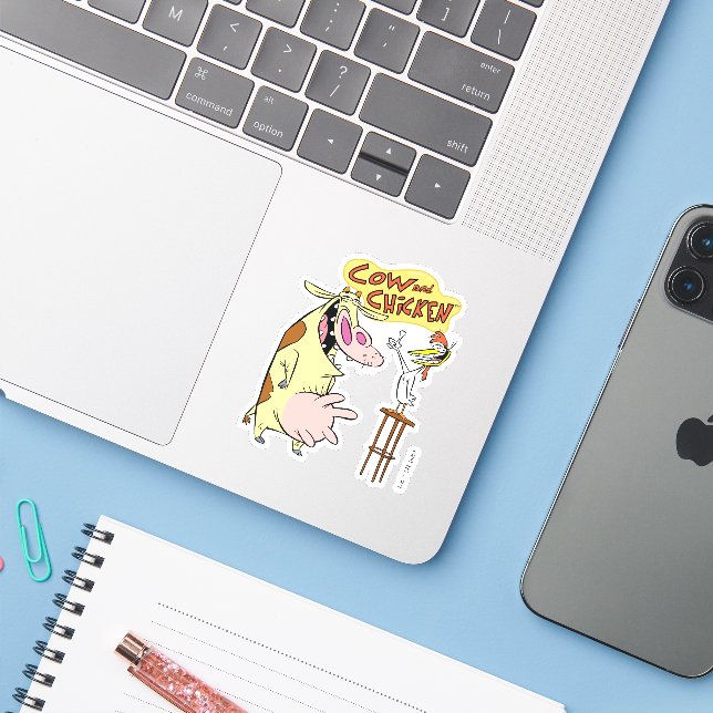 Cow and Chicken Smiling Graphic (Laptop w/ iPhone)
