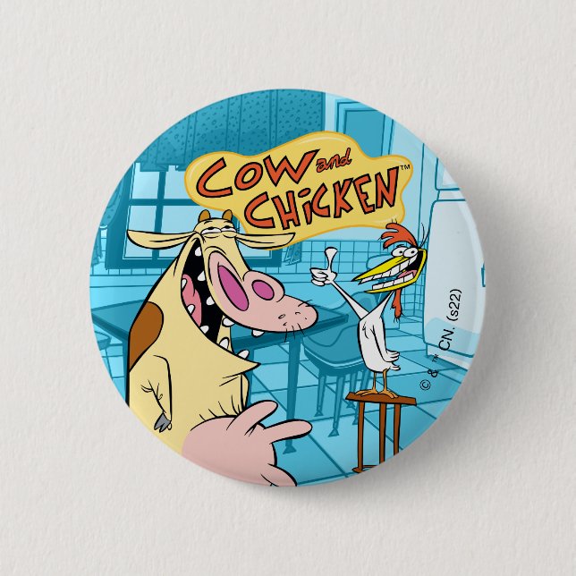 Cow and Chicken Smiling Graphic 6 Cm Round Badge (Front)