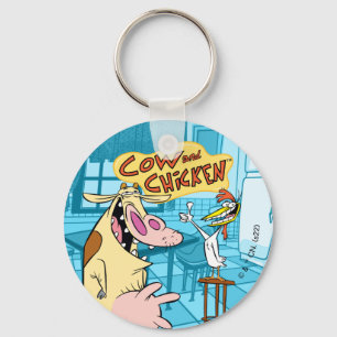 Cow and Chicken Smiling Graphic Key Ring