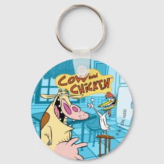 Cow and Chicken Smiling Graphic Key Ring