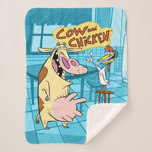 Cow and Chicken Smiling Graphic Sherpa Blanket (Front)