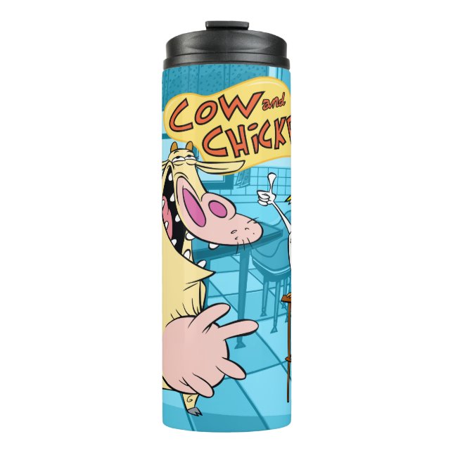 Cow and Chicken Smiling Graphic Thermal Tumbler (Front)