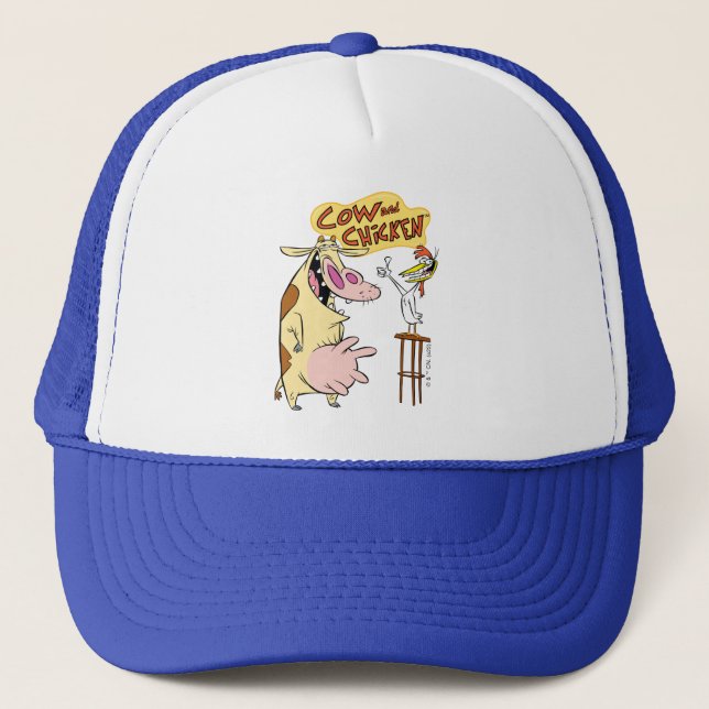 Cow and Chicken Smiling Graphic Trucker Hat (Front)