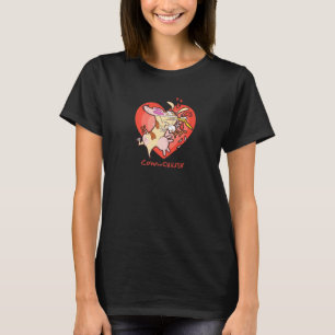 Cow and Chicken Valentine's Day Heart Background H T-Shirt