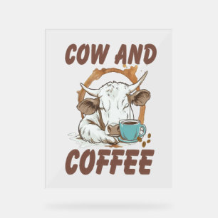 Cow and Coffee , Funny Western Girl Acrylic Sign
