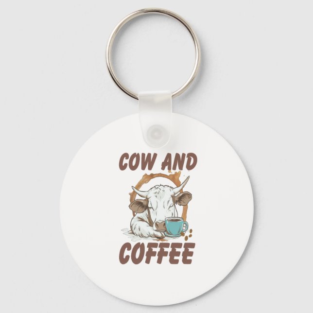 Cow and Coffee Png, Funny Western Girl Key Ring (Front)
