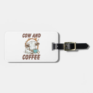 Cow and Coffee Png, Funny Western Girl Luggage Tag