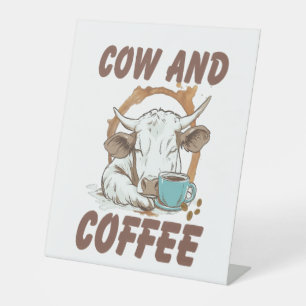 Cow and Coffee Png, Funny Western Girl Pedestal Sign