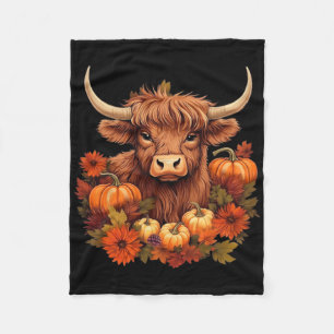 Cow And Leaves Pumpkins Western Autumn Thanksgivin Fleece Blanket