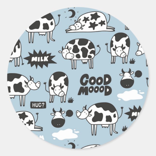 Cow and milk classic round sticker (Front)