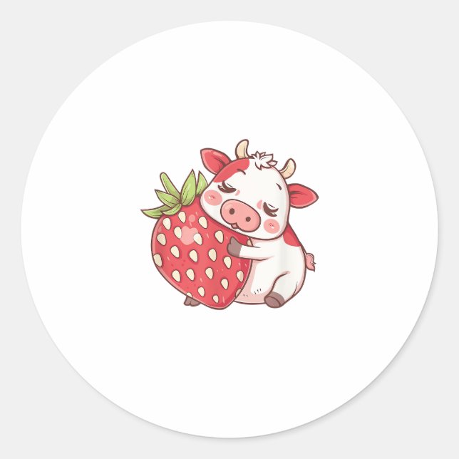 Cow And Strawberry  Classic Round Sticker (Front)