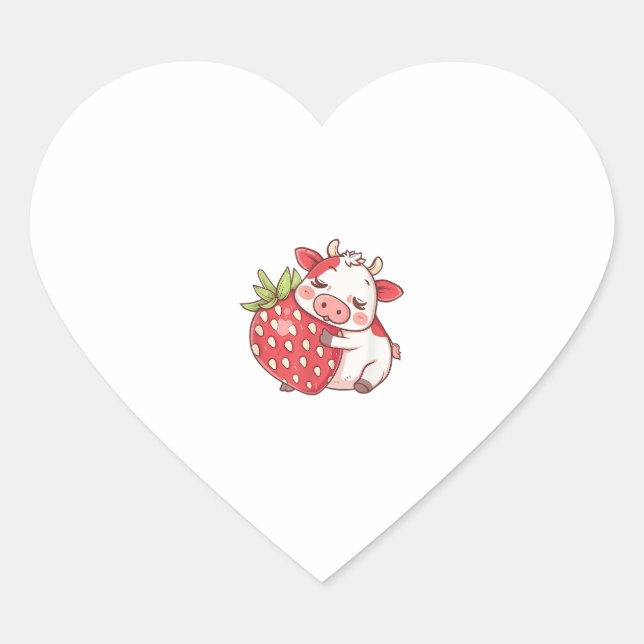 Cow And Strawberry  Heart Sticker (Front)