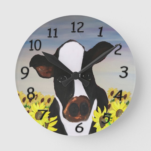 Cow and sunflowers country clock (Front)