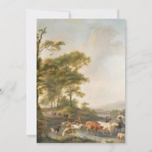 Cow and their Shepherdess at the River Holiday Card