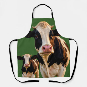 cow and tractor with green stripes apron