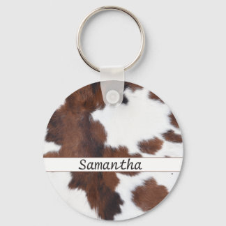 Cow Animal Brown Print Name Key Ring