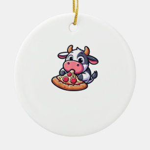 Cow Animal Eating Pizza Margherita Meal Foodies _2 Ceramic Tree Decoration
