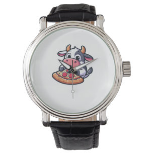 Cow Animal Eating Pizza Margherita Meal Foodies _2 Watch
