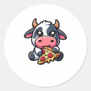 Cow Animal Eating Pizza Margherita Meal Foodies _4 Classic Round Sticker