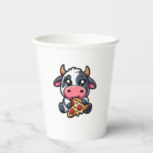 Cow Animal Eating Pizza Margherita Meal Foodies _4 Paper Cups