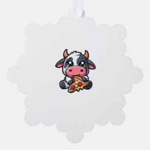 Cow Animal Eating Pizza Margherita Meal Foodies _4 Tree Decoration Card