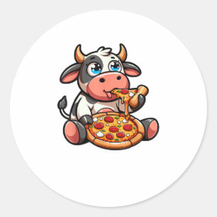 Cow Animal Eating Pizza Margherita Meal Foodies _5 Classic Round Sticker