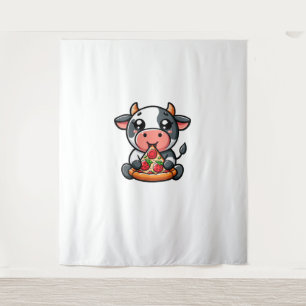 Cow Animal Eating Pizza Margherita Meal Foodies  Tapestry