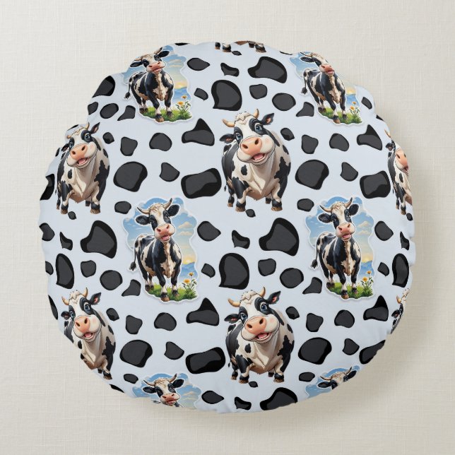 Cow Animal Pattern Design  Round Cushion (Front)