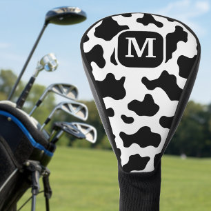 Cow Animal Print Spotted Black & White Monogram Golf Head Cover