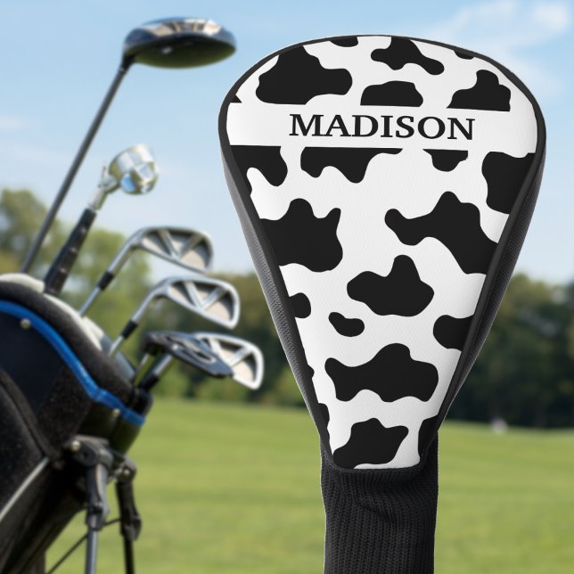 Cow Animal Print Spotted Black & White Name Golf Head Cover (Cow Animal Print Spotted Black & White Name Golf Head Cover)