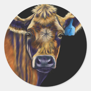 Cow Art - Lucky Number Seven Classic Round Sticker