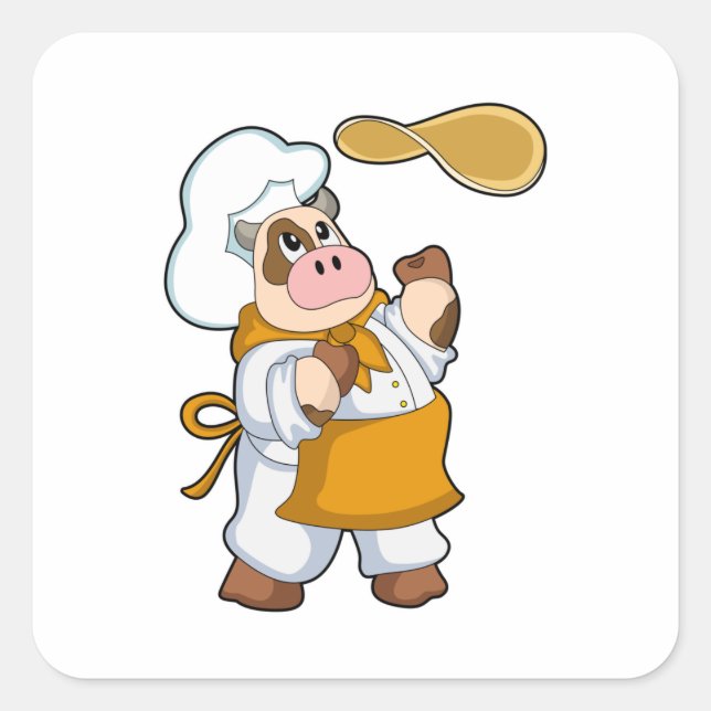 Cow as Cook with Dough Square Sticker (Front)