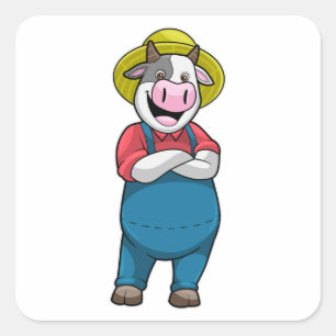 Cow as Farmer with Hat Square Sticker