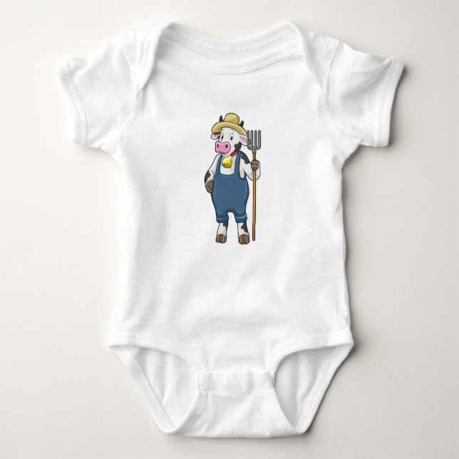 Cow as Farmer with Pitchfork Baby Bodysuit (Front)