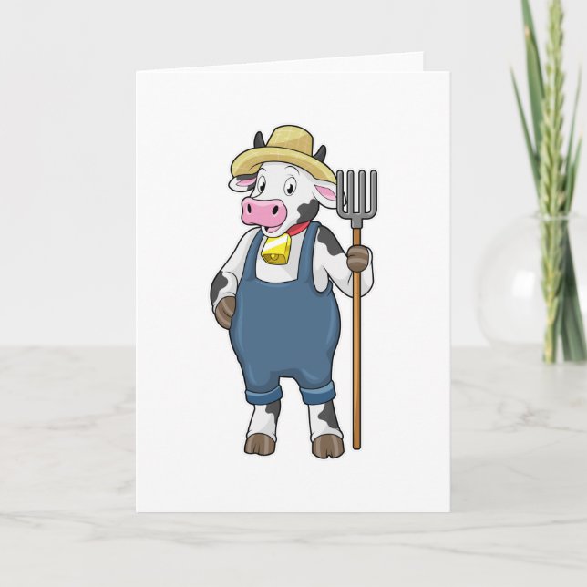 Cow as Farmer with Pitchfork Card (Front)