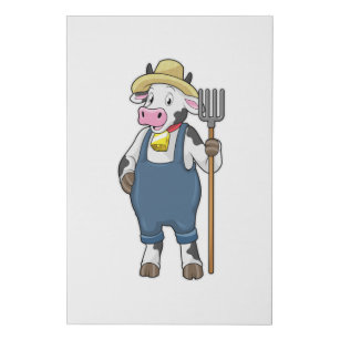 Cow as Farmer with Pitchfork Faux Canvas Print
