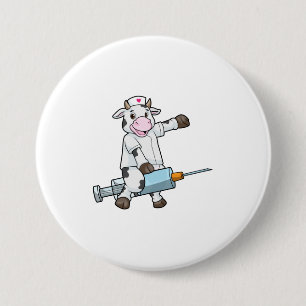 Cow as Nurse with Heart & Syringe 7.5 Cm Round Badge