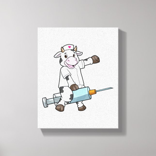 Cow as Nurse with Heart & Syringe Canvas Print (Front)