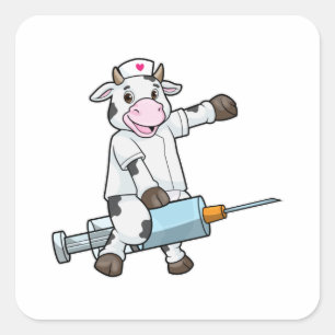 Cow as Nurse with Heart & Syringe Square Sticker