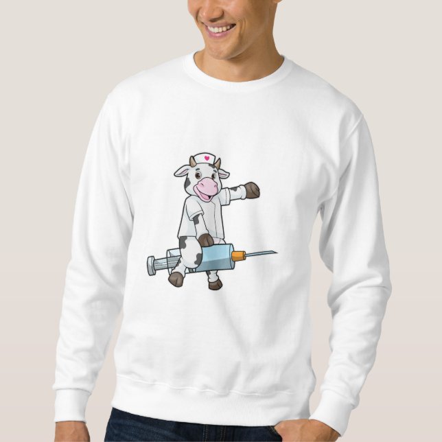 Cow as Nurse with Heart & Syringe Sweatshirt (Front)