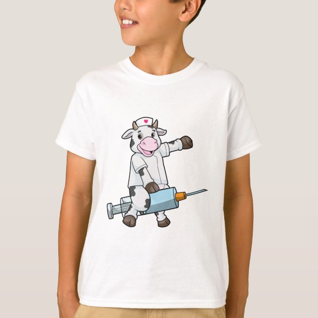Cow as Nurse with Heart & Syringe T-Shirt (Front)