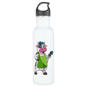 Cow as Painter with Paint & Apron 710 Ml Water Bottle