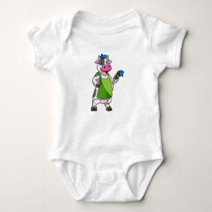 Cow as Painter with Paint & Apron Baby Bodysuit